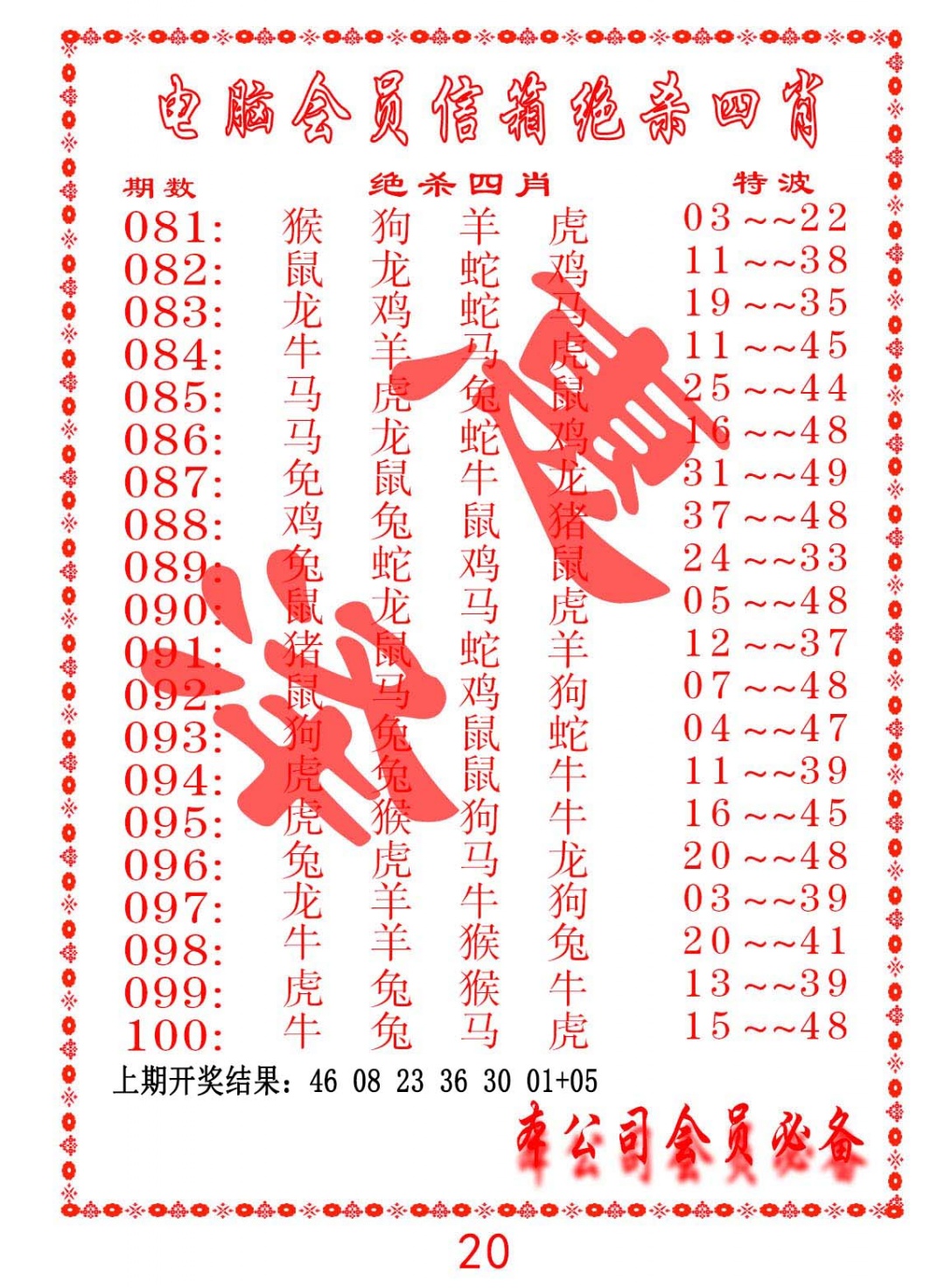 084期电脑会员-绝杀四肖[图]